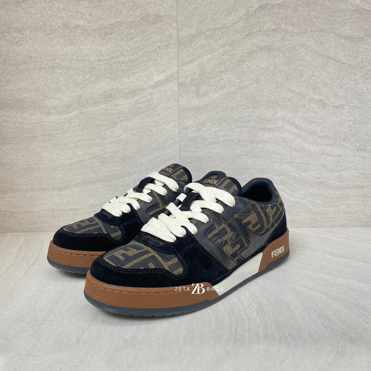 Fendi Match Trainers Sneakers FF Canvas/Suede Black/Brown