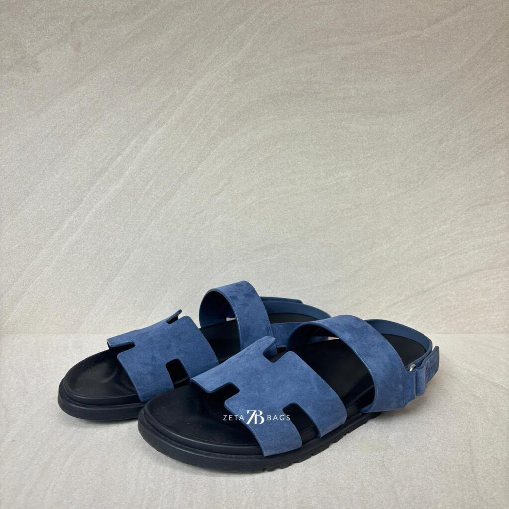 Hermes Genius Homme Sandal Suede Bleu Turquin