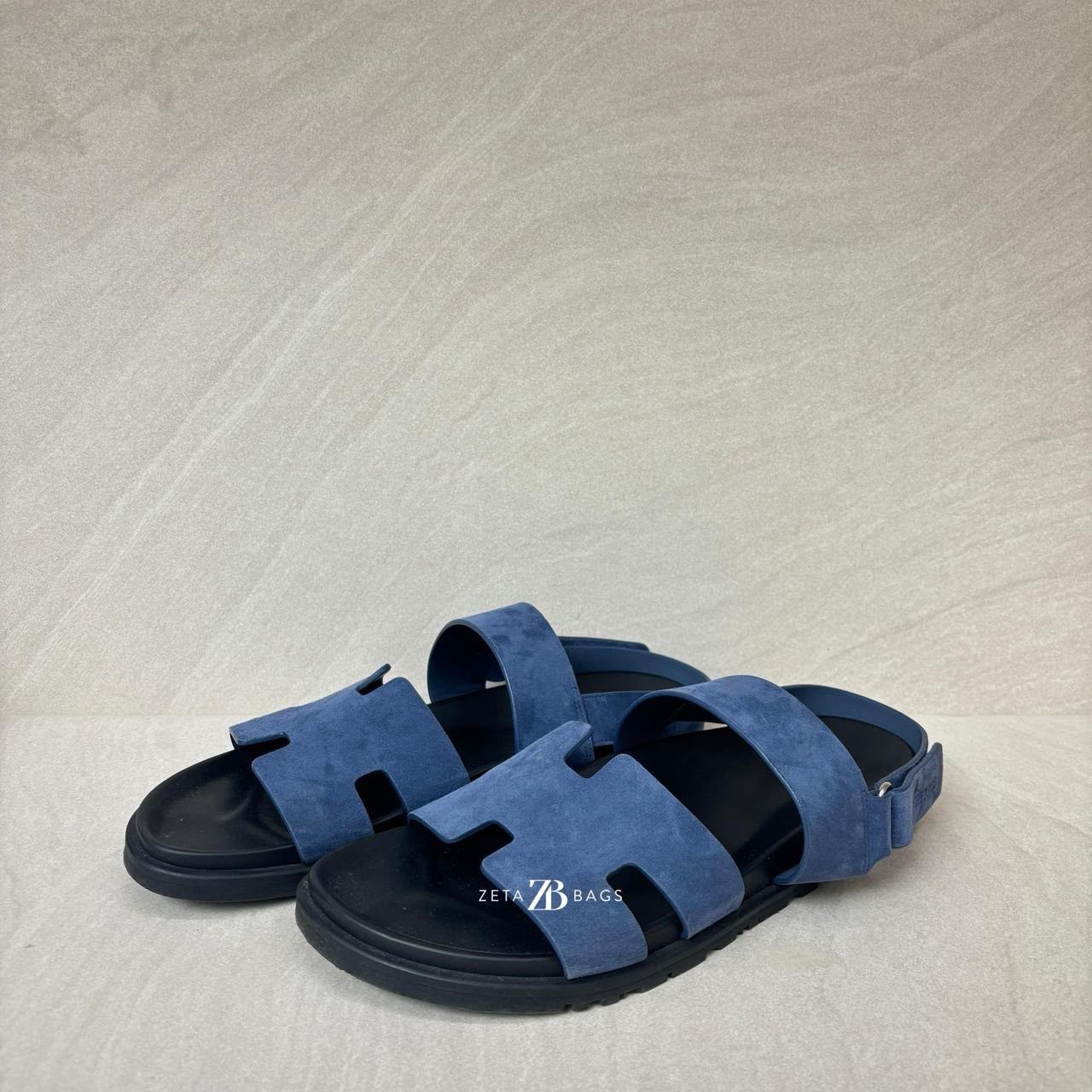 Hermes Genius Homme Sandal Suede Bleu Turquin