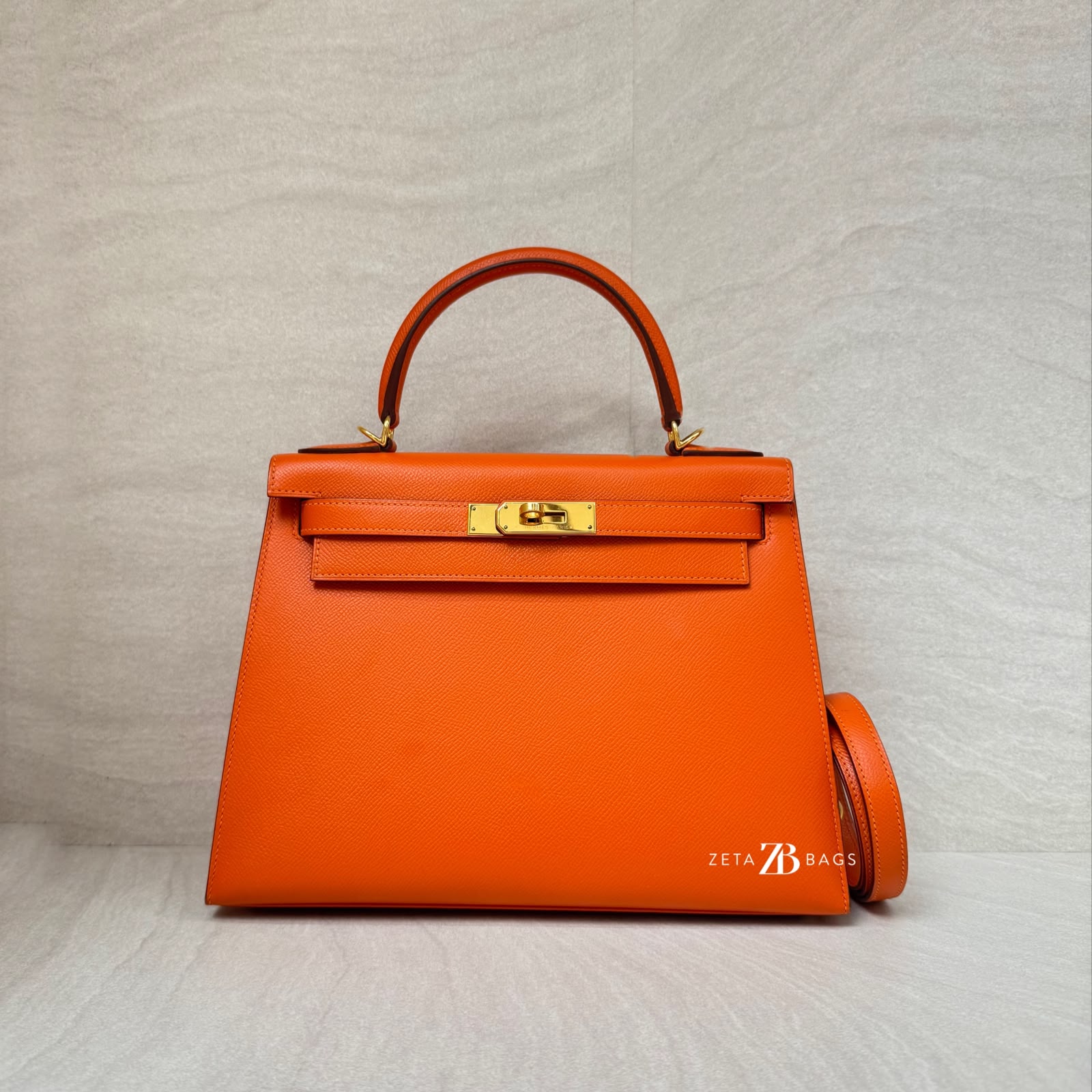 Hermes Kelly 28 Epsom Orange GHW