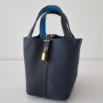 Hermes Picotin 18 Black/Nuit/Blue Frida Clemence GHW