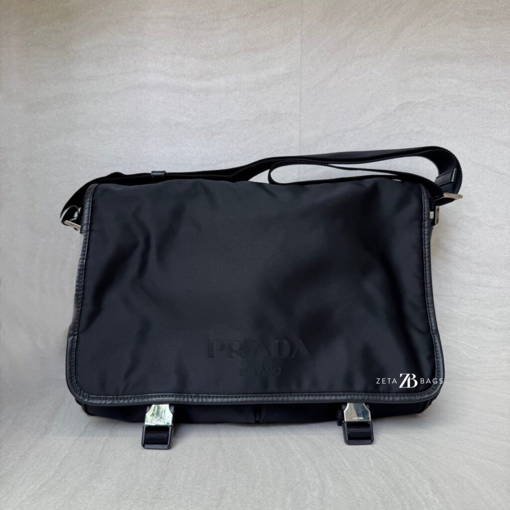 Prada Flap Messenger Bag Tessuto Saffiano Nylon Black SHW