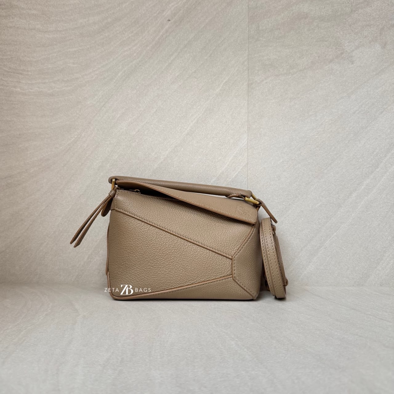 Loewe Mini Puzzle Edge Grained Taupe GHW