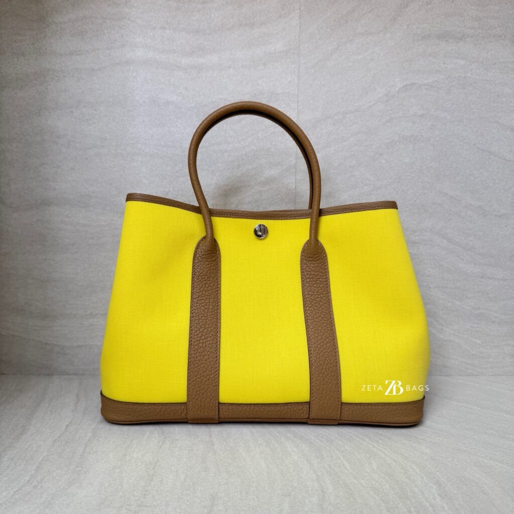 Hermes Garden Party 30 Toile Officier Jaune Citron Negonda Biscuit PHW