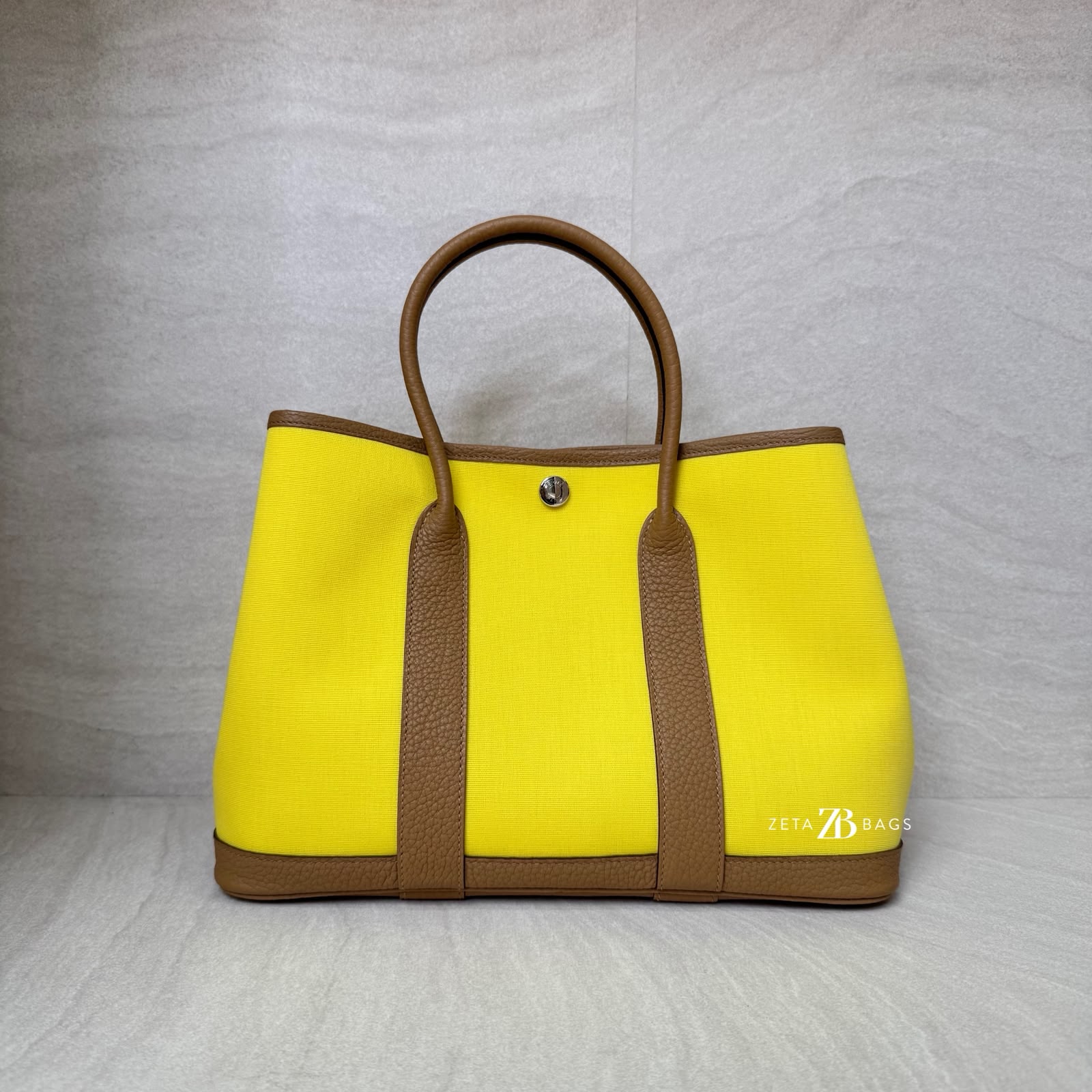 Hermes Garden Party 30 Toile Officier Jaune Citron Negonda Biscuit PHW