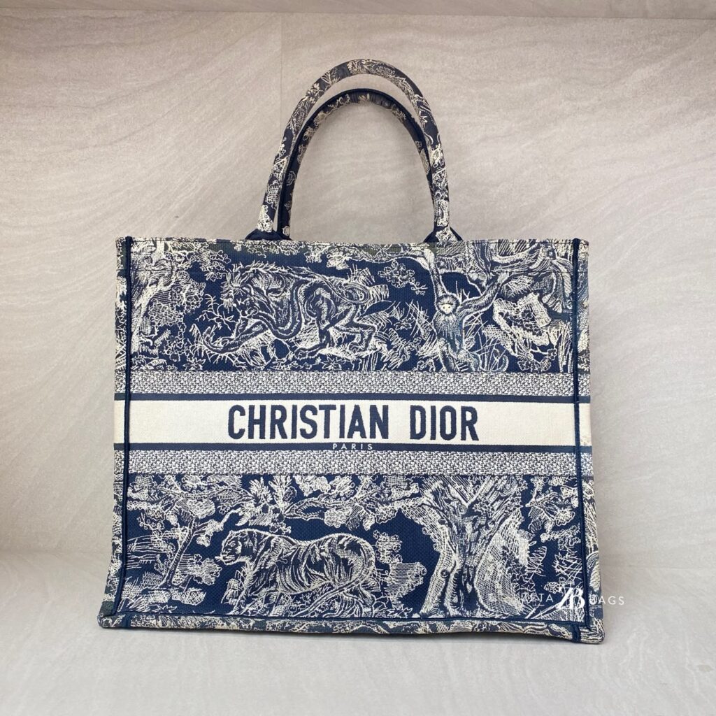 Dior Large Book Tote Blue And Ecru Toile De Jouy Reverse Embroidery Canvas