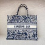 Dior Large Book Tote Blue And Ecru Toile De Jouy Reverse Embroidery Canvas