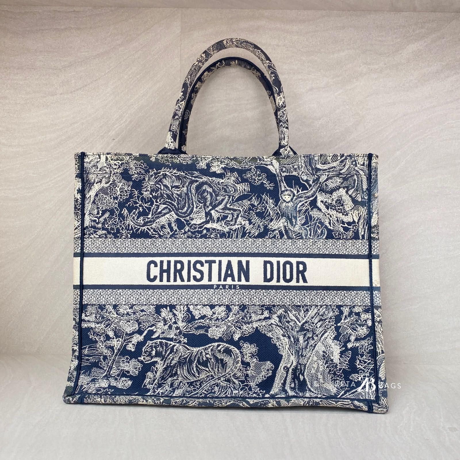 Dior Large Book Tote Blue And Ecru Toile De Jouy Reverse Embroidery Canvas