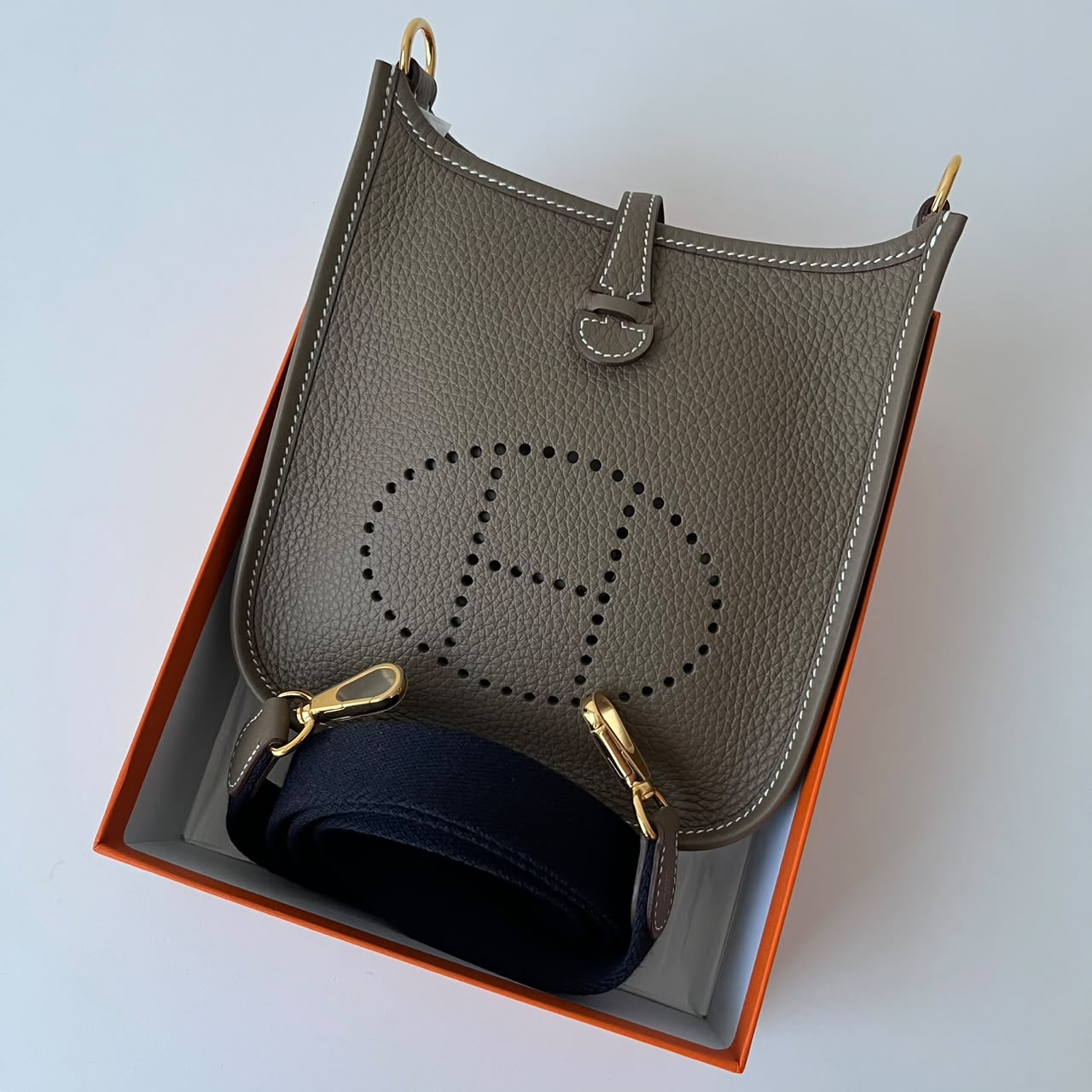 Hermes Mini Evelyne Etoupe Clemence GHW