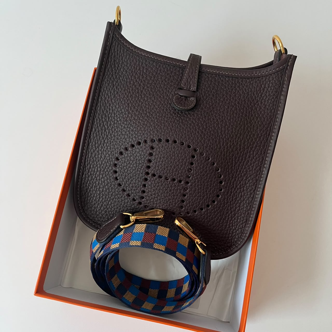 Hermes Mini Evelyne Rouge Sellier Clemence GHW