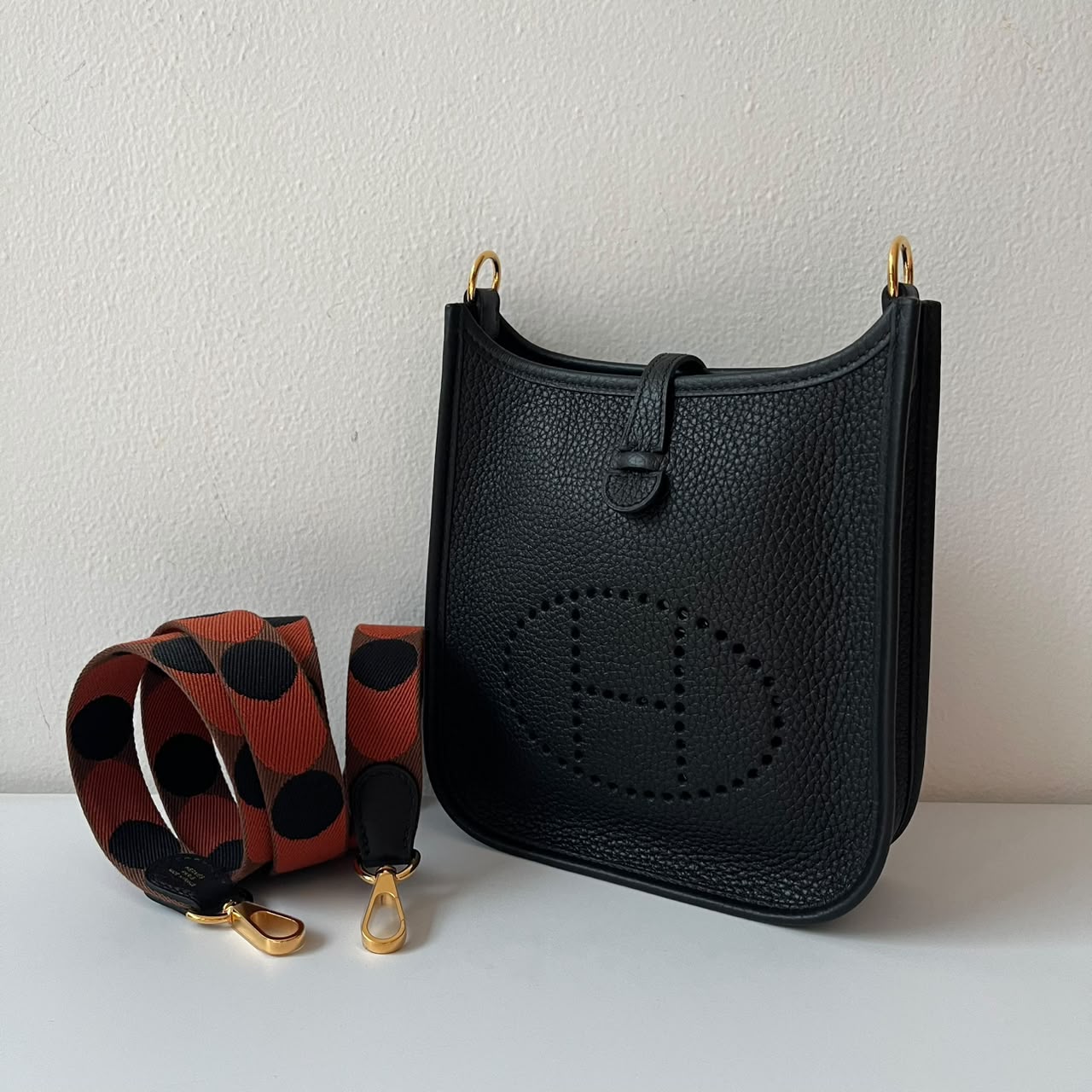 Hermes Mini Evelyne Black Clemence GHW