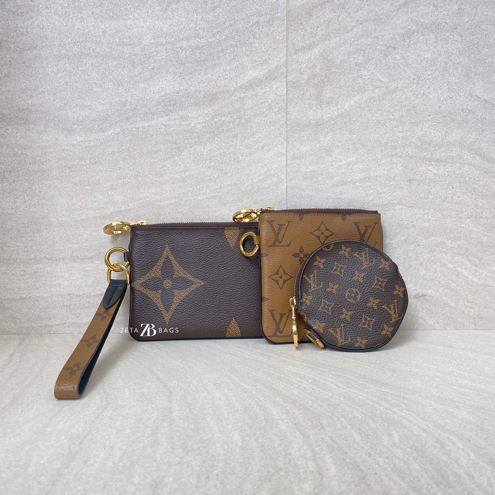 Louis Vuitton Pouch Trio Monogram Reverse GHW