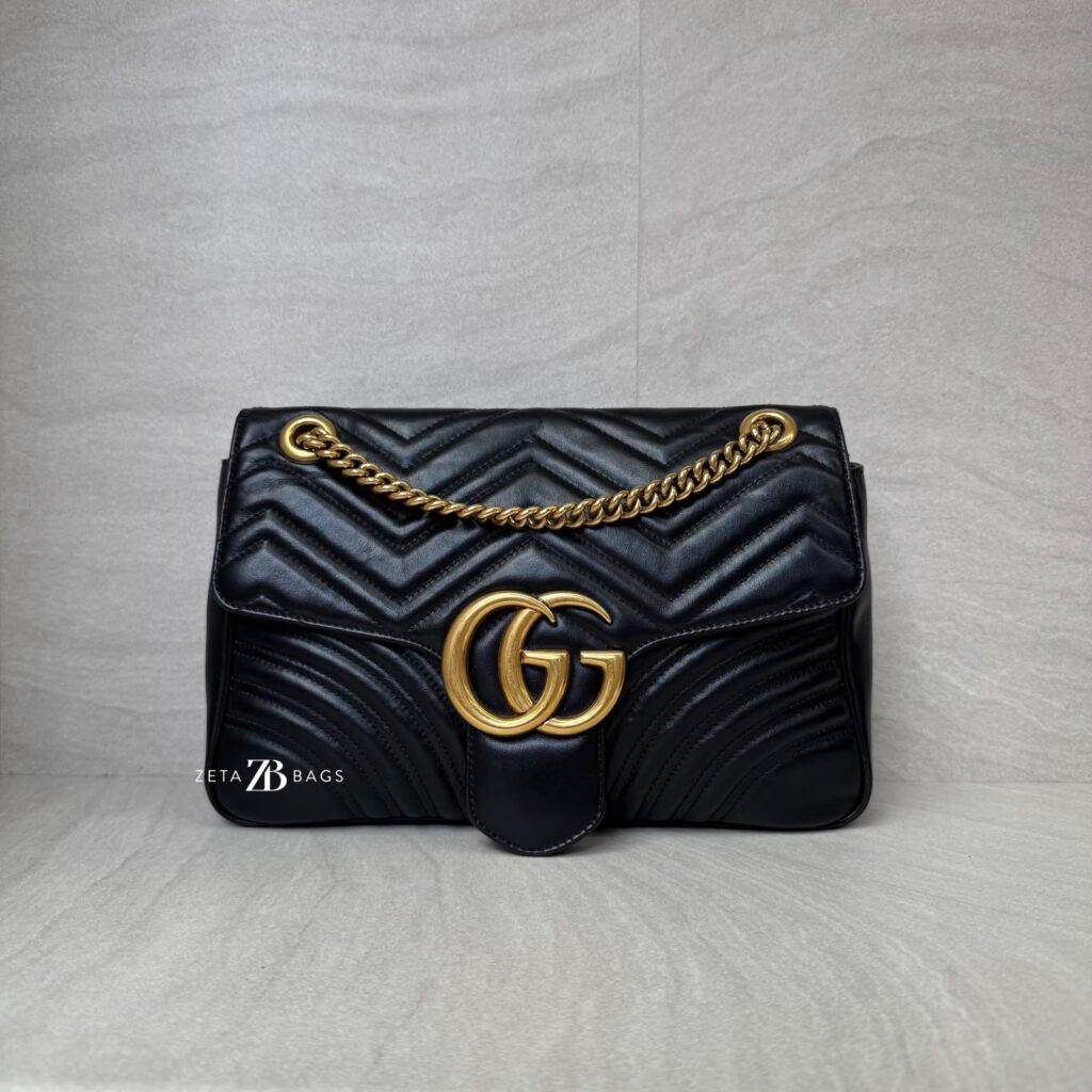 Gucci GG Marmont Medium Matelasse Black GHW