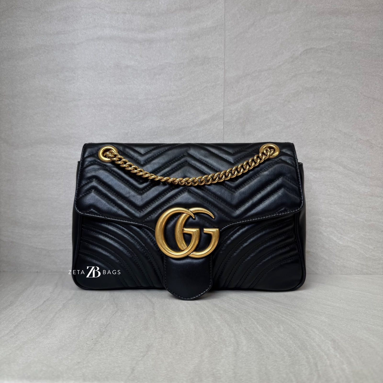Gucci GG Marmont Medium Matelasse Black GHW