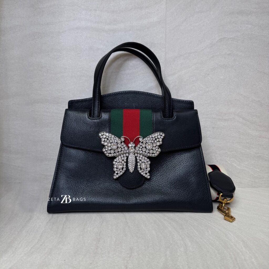 Gucci Medium Linea Totem Tote Black Web Stripe GHW