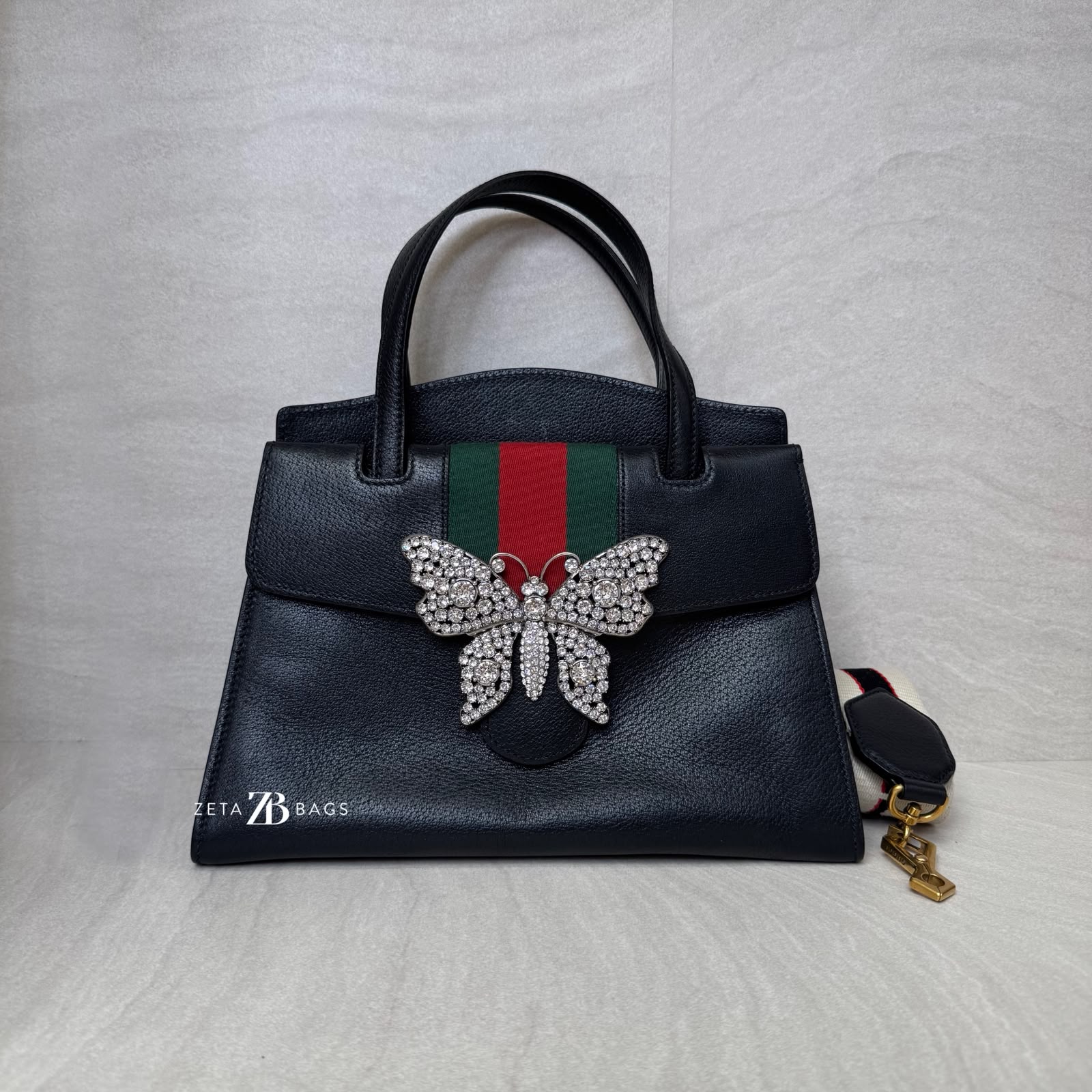 Gucci Medium Linea Totem Tote Black Web Stripe GHW