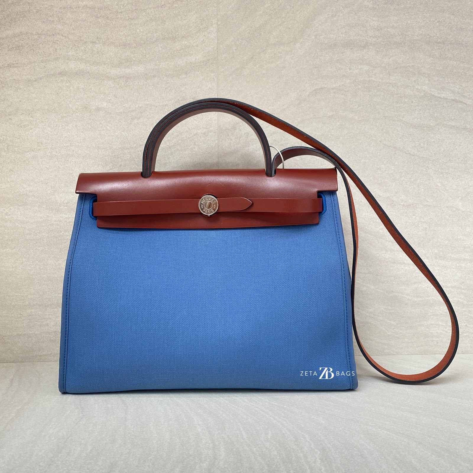 Hermes Herbag 31 Toile Militaire Bleu Agate PHW