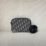 Dior Zipped Pouch With Strap Canvas Oblique Blue SHW