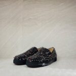 Christian Louboutin Roller Boat Slip On Toile Splash Black Red White