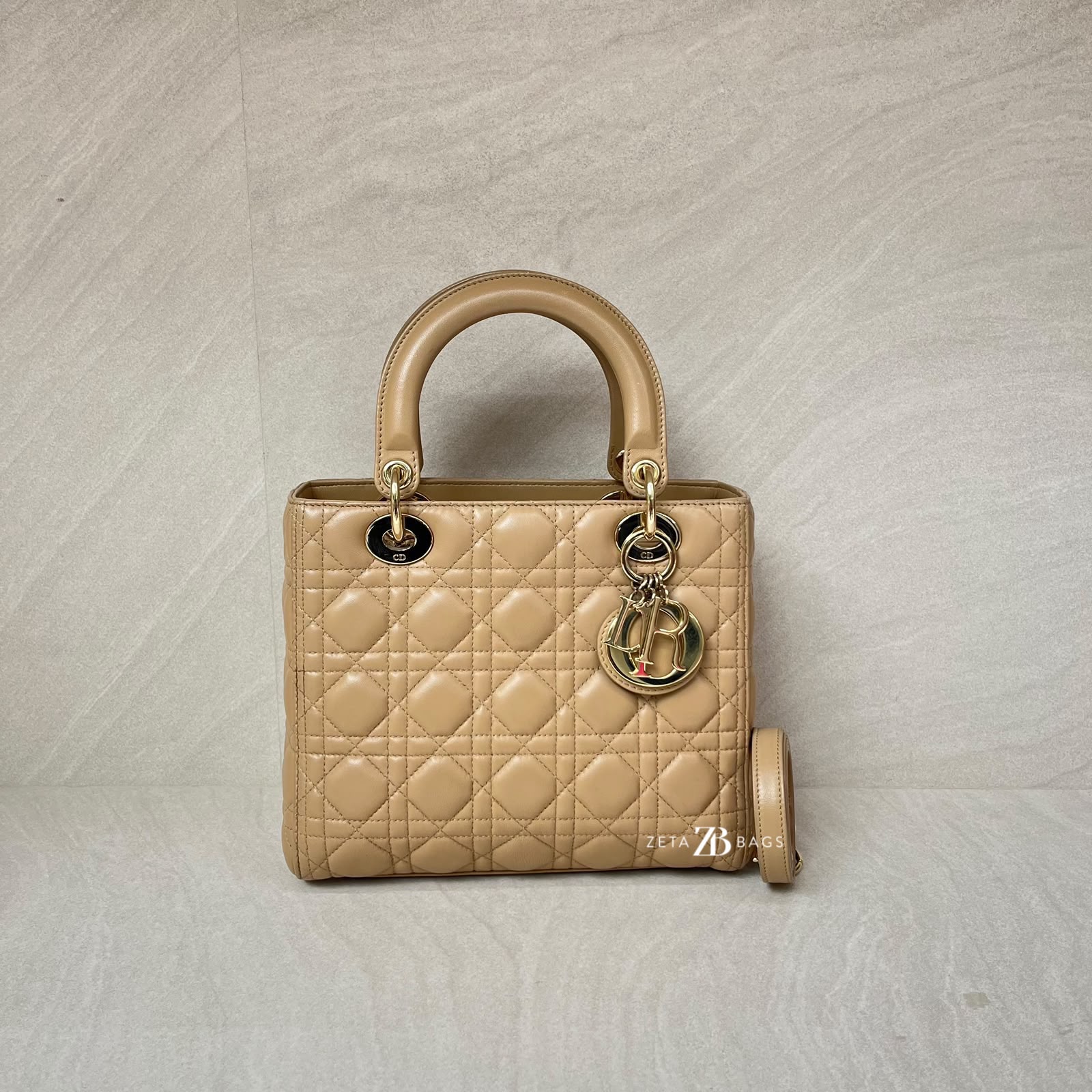 Dior Lady Dior Medium Dark Beige GHW