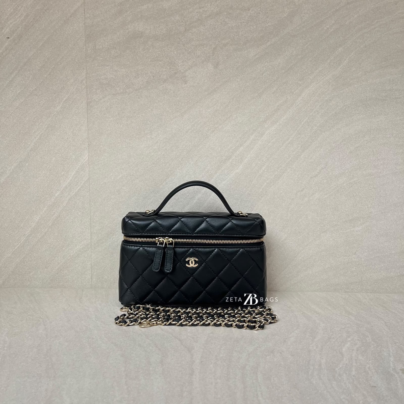 Chanel Vanity Top Handle Lambskin Black GHW