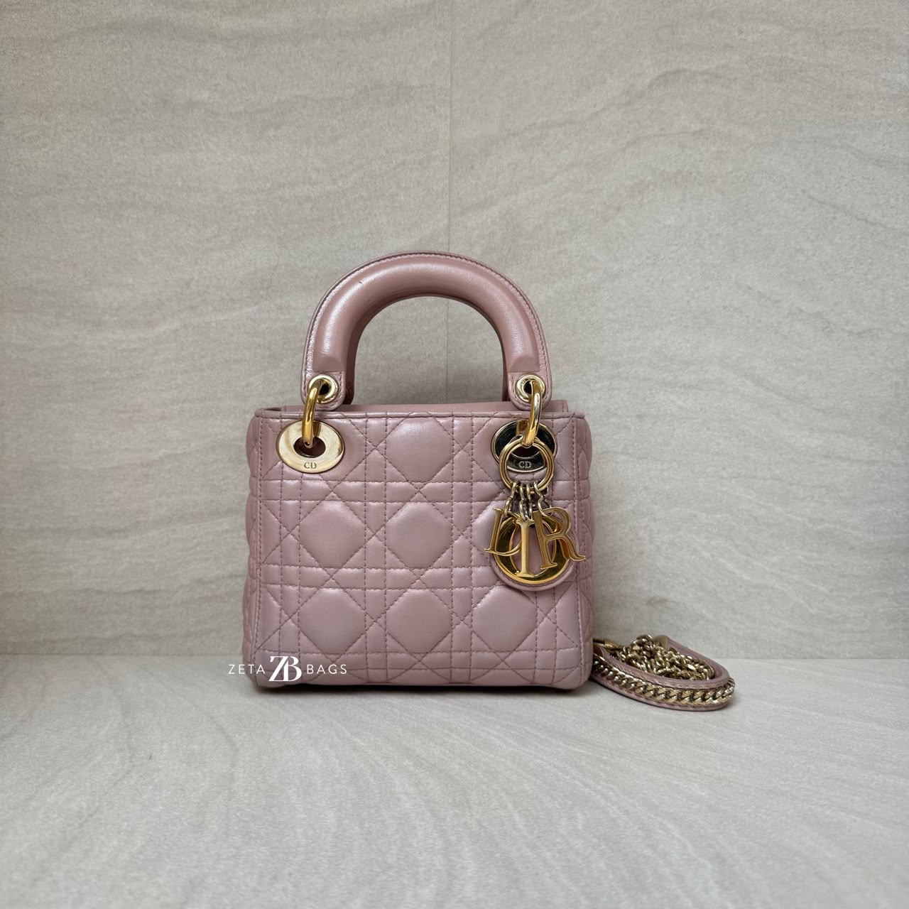 Dior Lady Dior Mini Lambskin Light Pink GHW
