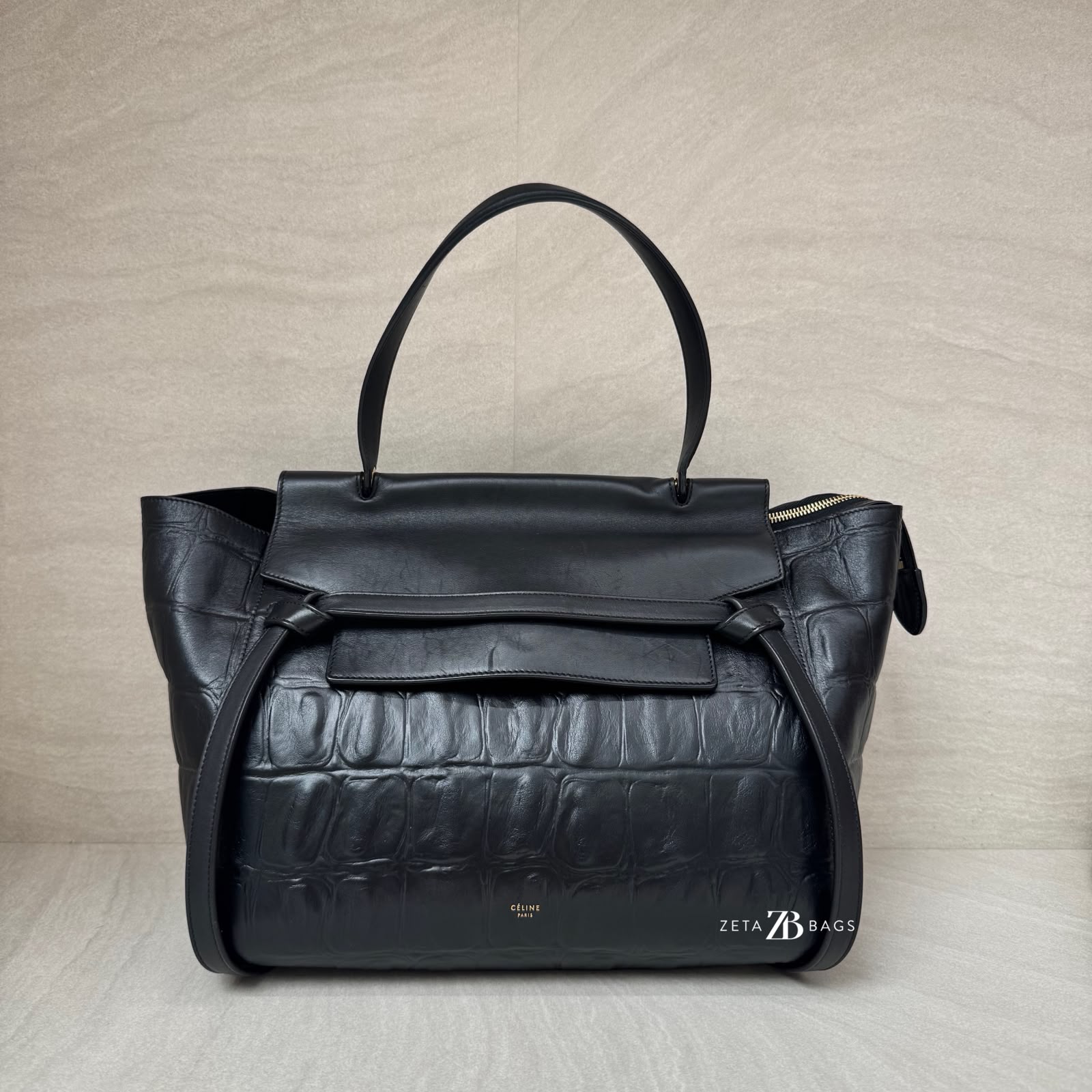 Celine Mini Belt Bag Croco Embossed Black GHW