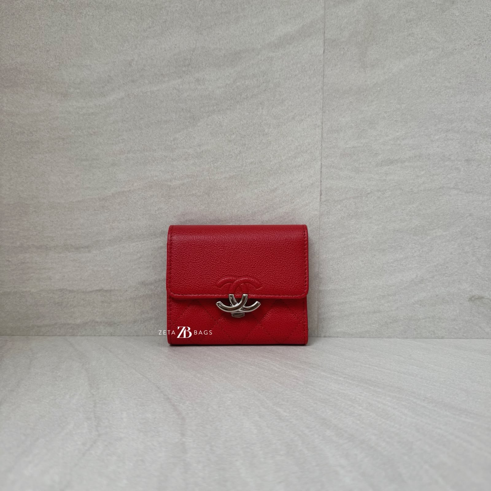 Chanel Trifold Wallet Mini Caviar Red SHW
