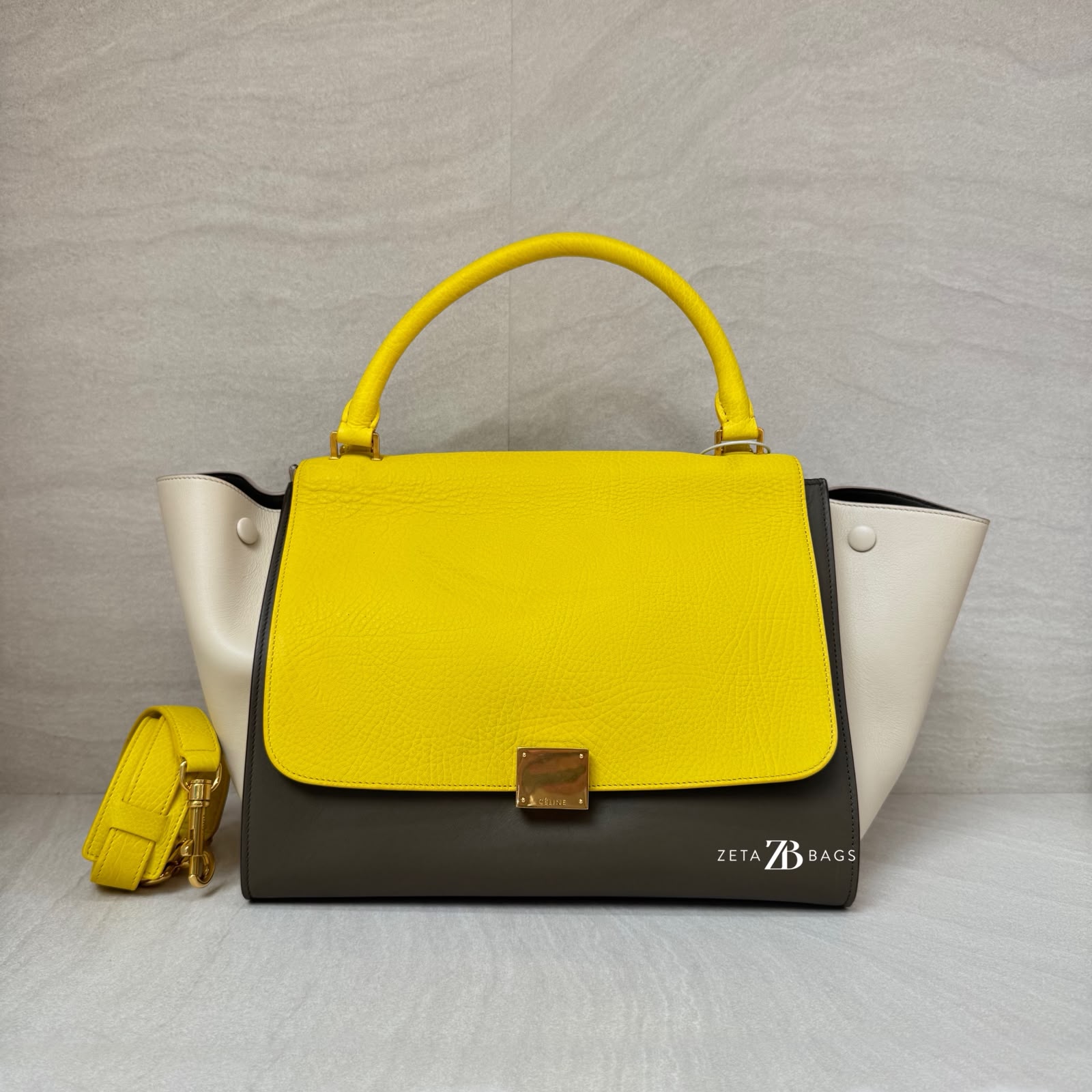 Celine Trapeze Medium Yellow Beige GHW