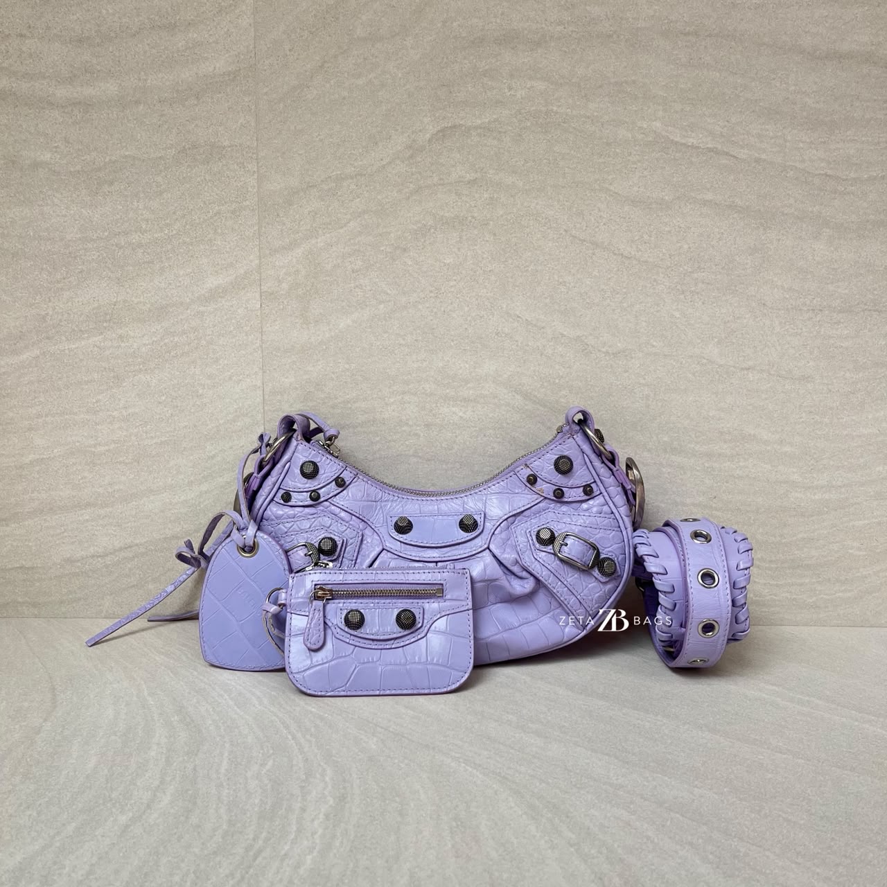 Balenciaga Le Cagole XS Croco Lilac SHW