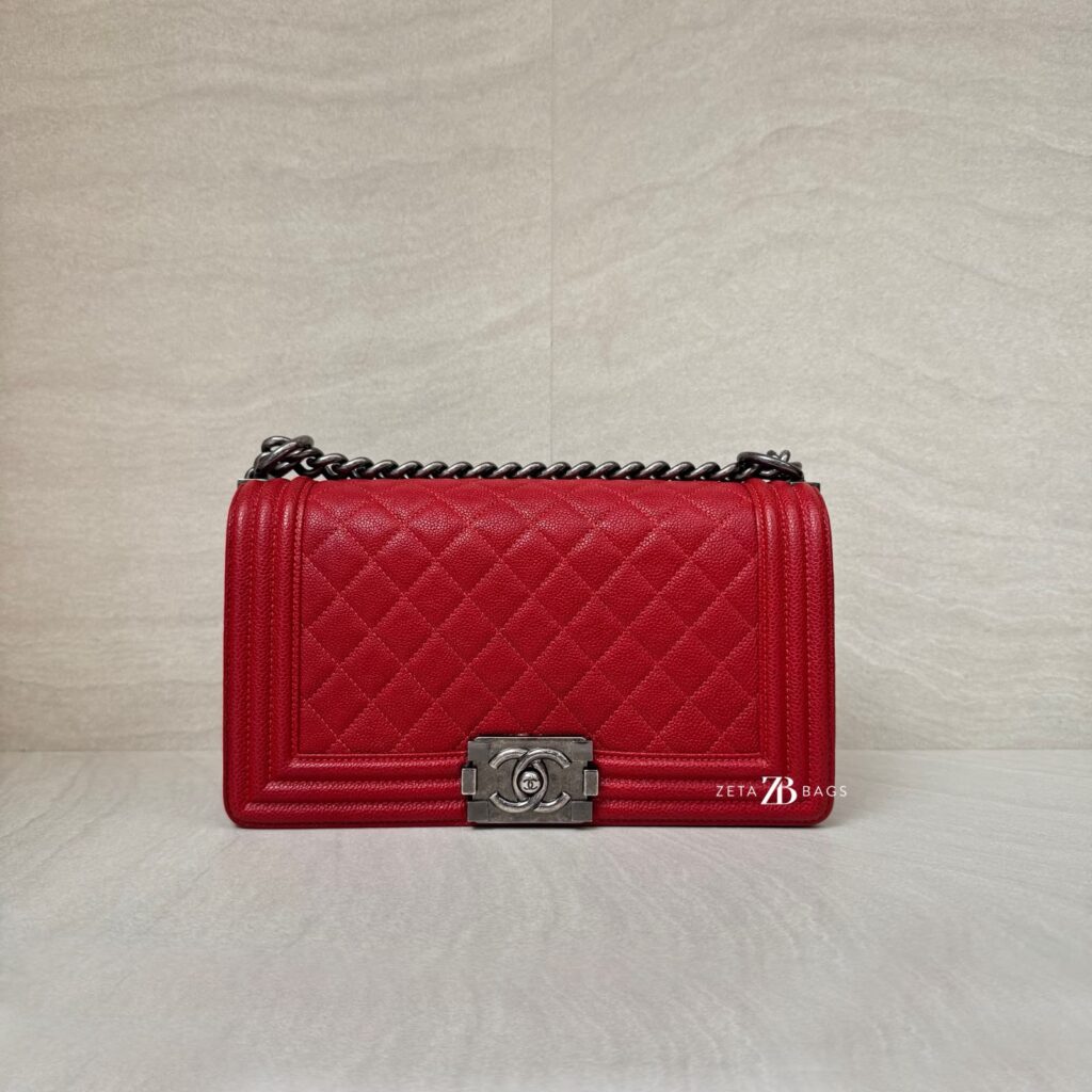 Chanel Boy 25 Caviar Red RHW