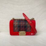 Chanel Boy Small Red Tartan Velvet GHW