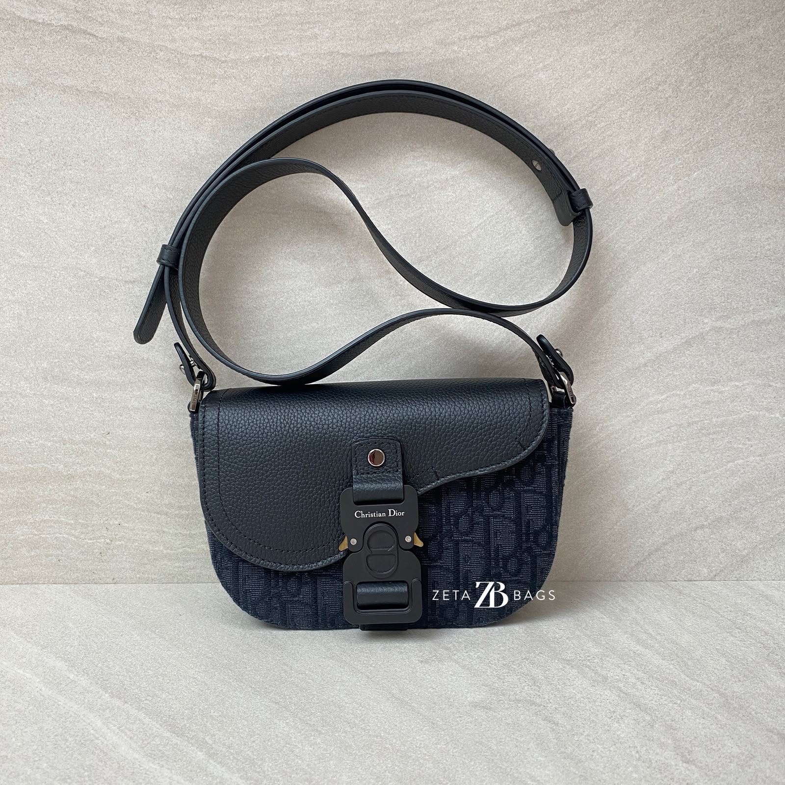 Dior Mini Saddle Messenger Bag Canvas Oblique Black