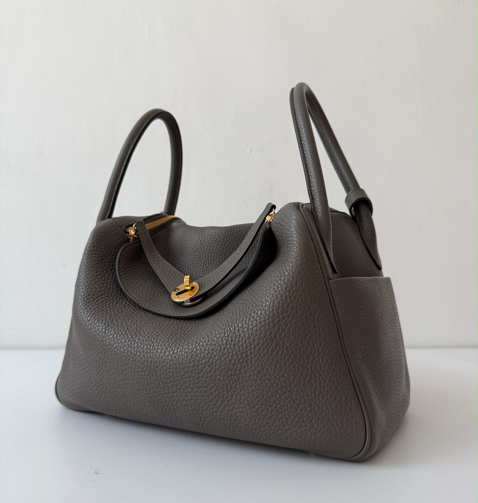 Hermes Lindy 30 Etain Clem Gold Hardware