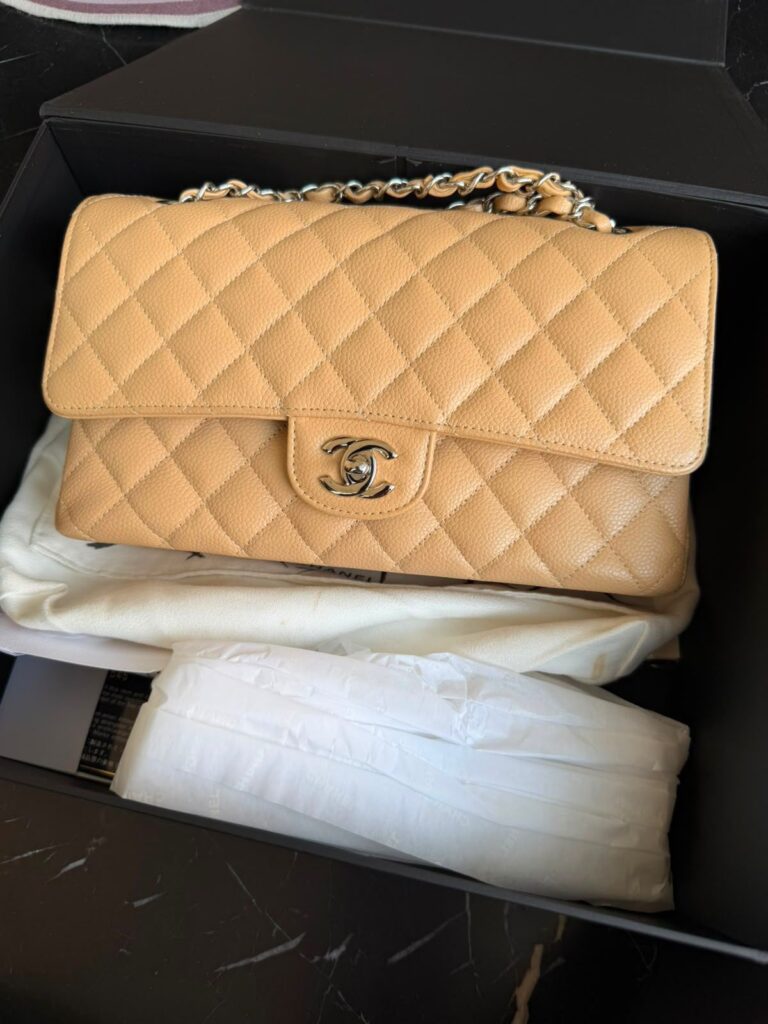 Chanel Classic Medium Beige Caviar Silver Hardware