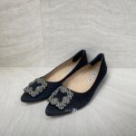 Manolo Blahnik Hangisi Flat Satin Black
