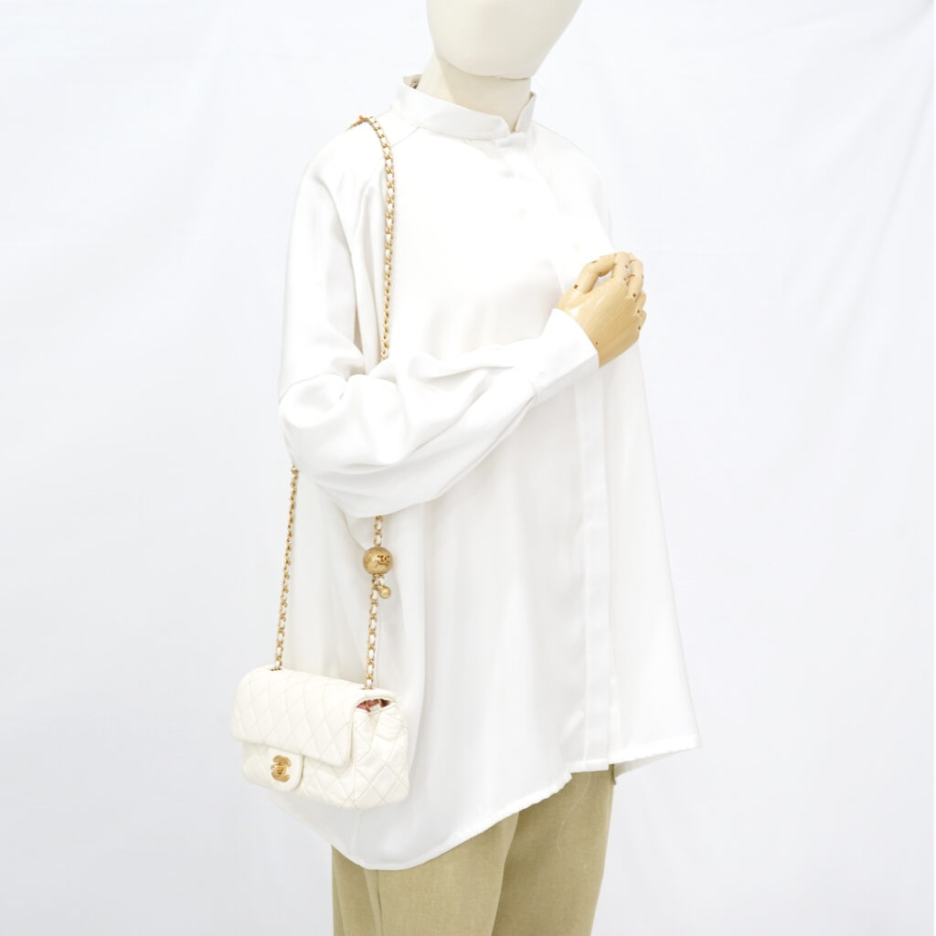 Chanel Mini Rectangular Pearl Crush Lambskin White GHW