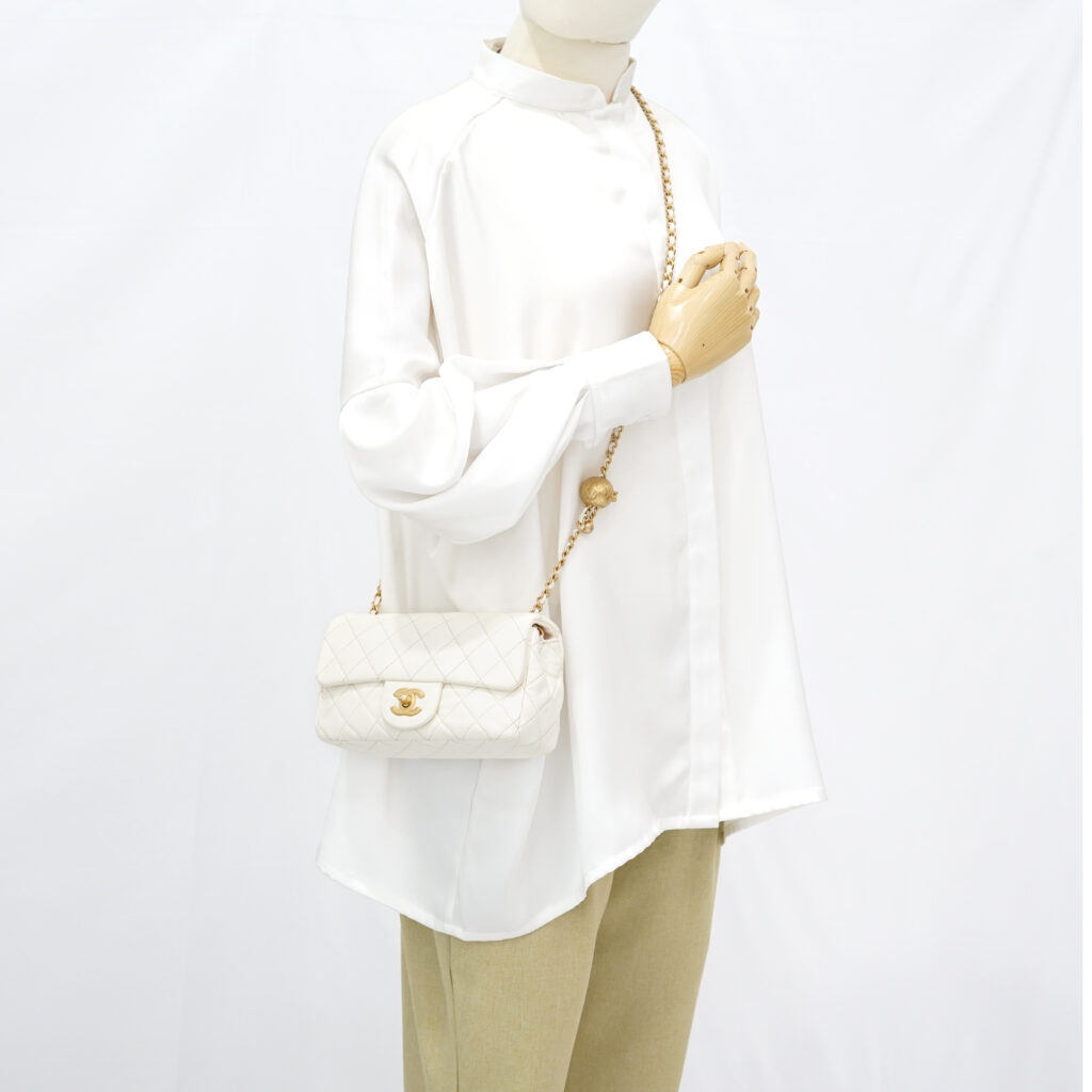 Chanel Mini Rectangular Pearl Crush Lambskin White GHW