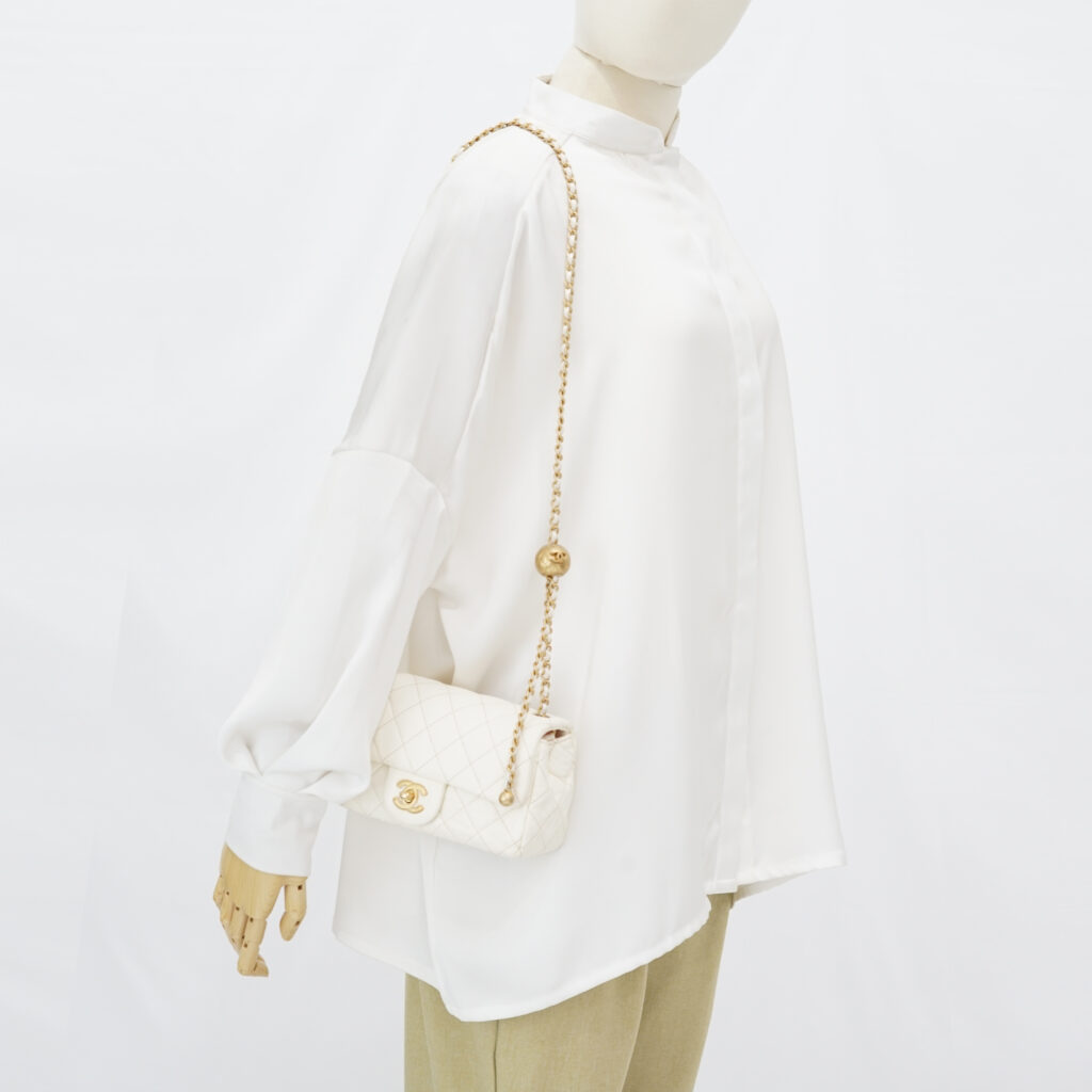 Chanel Mini Rectangular Pearl Crush Lambskin White GHW