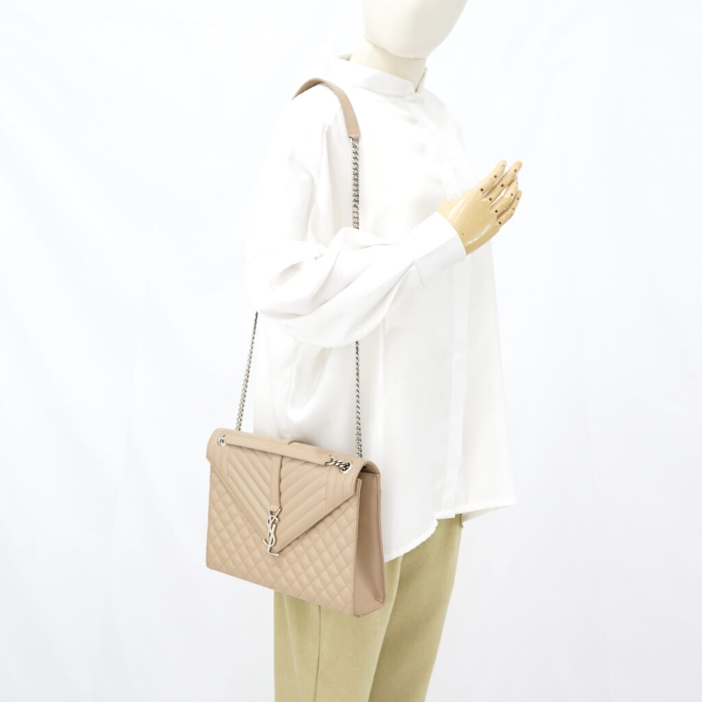 Saint Laurent Envelope Large Bag Grained Beige SHW