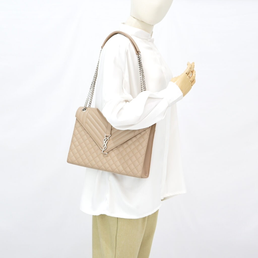 Saint Laurent Envelope Large Bag Grained Beige SHW
