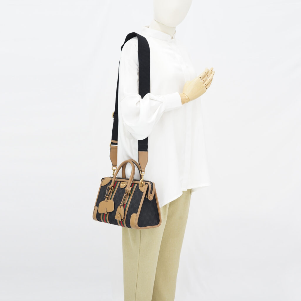 Gucci Duffle Top Handle Black Koi Beige Stripe GHW