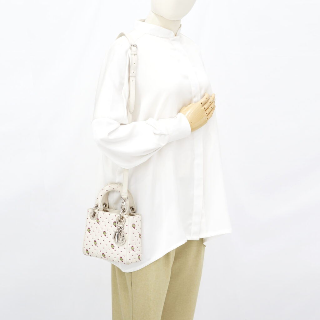 Dior Lady D Mini White Embroidered SHW