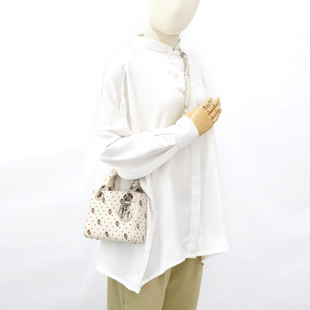 Dior Lady D Mini White Embroidered SHW