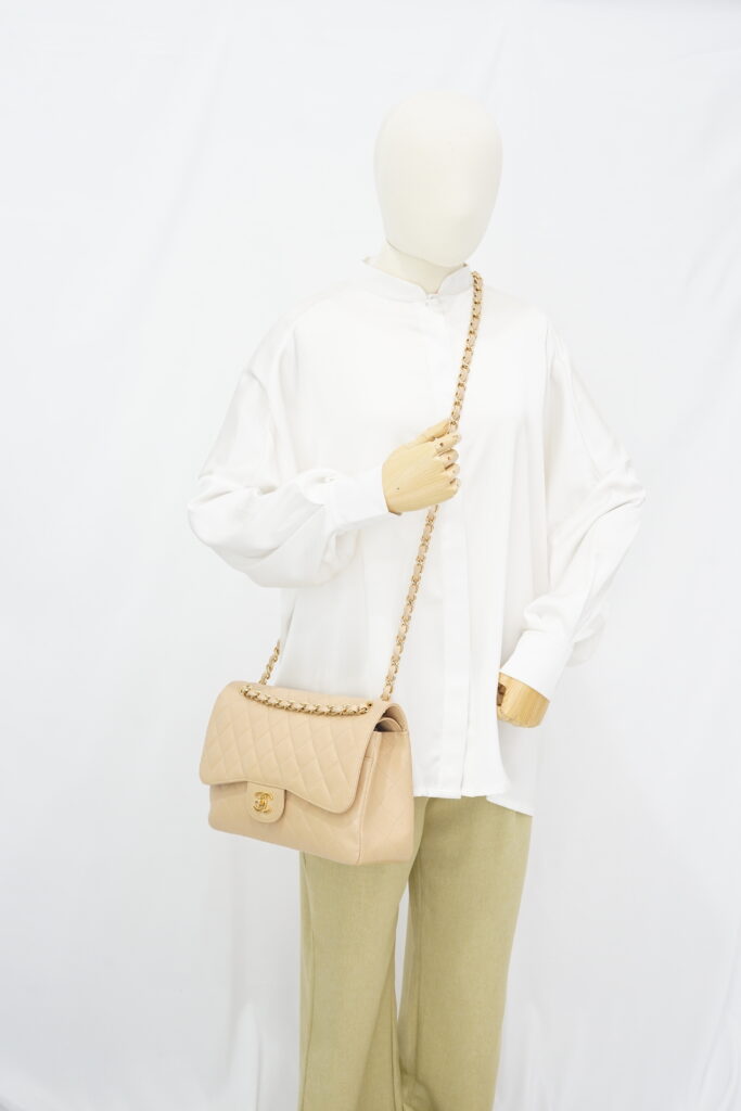 Chanel Jumbo Classic D Flap Caviar Beige GHW