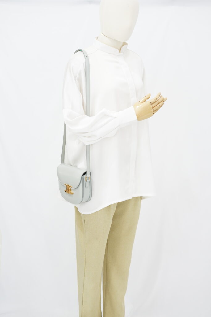 Celine Triomp Besace Clea Bag Shiny Calfskin Light  Grey GHW
