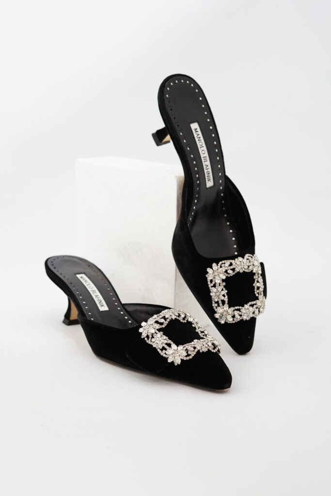 Manolo Blahnik Maysale Jewel Velvet Black