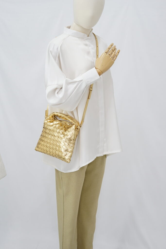 Bottega Veneta Mini Hop Intrecciato Mettalic Gold
