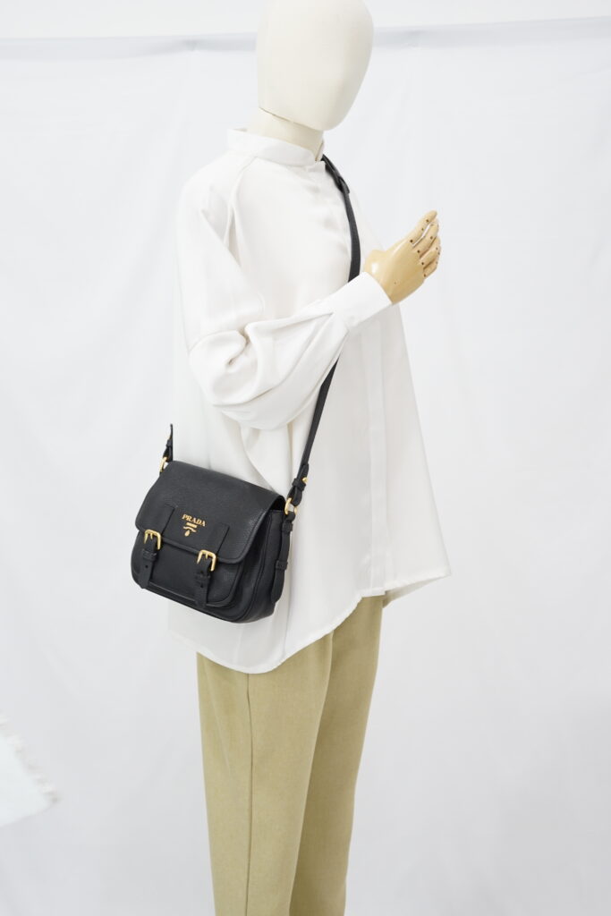 Prada Double Buckle Sling Bag Leather Black GHW