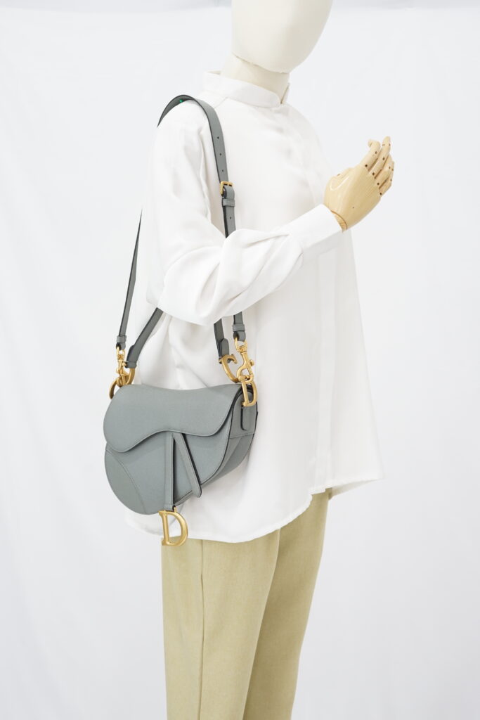 Dior Saddle Medium Grained Stone Grey GHW